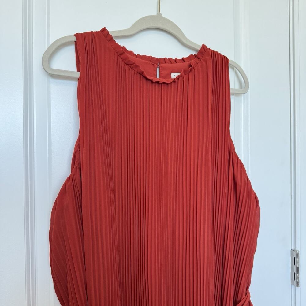 A New Day Pleated Midi Tank Dress Ruffle Collar Tie Belt Size 3X Orange - Picture 4 of 10